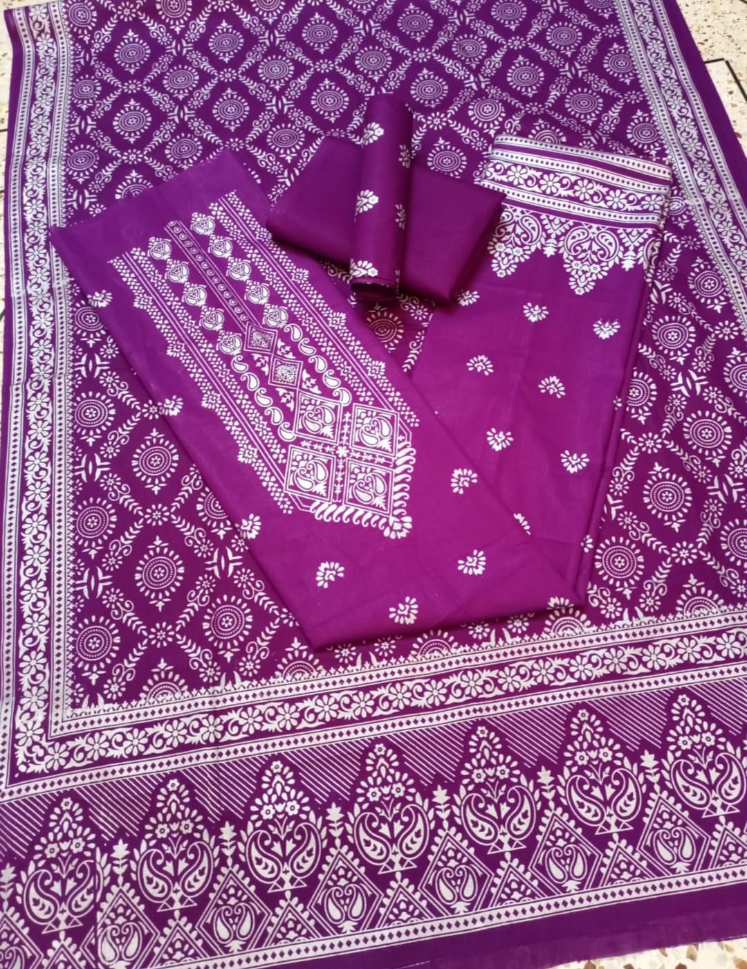 কাতান স্ক্রিন প্রিন্ট থ্রি পিস