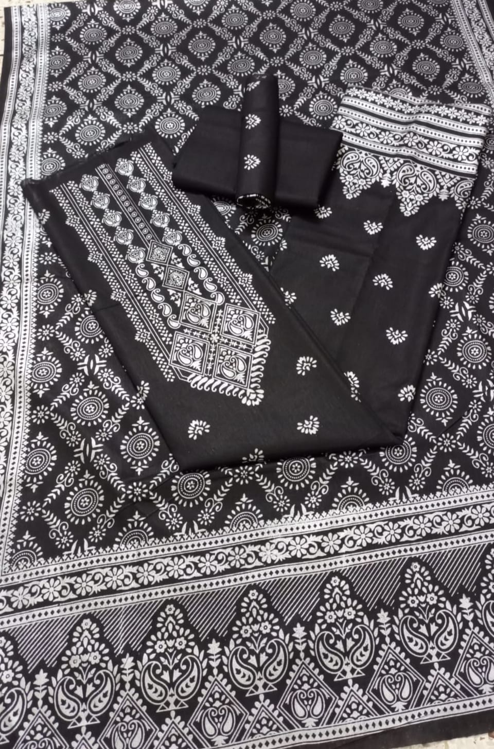 কাতান স্ক্রিন প্রিন্ট থ্রি পিস