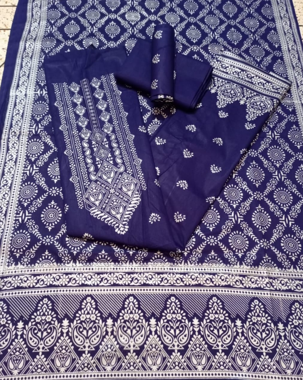 কাতান স্ক্রিন প্রিন্ট থ্রি পিস