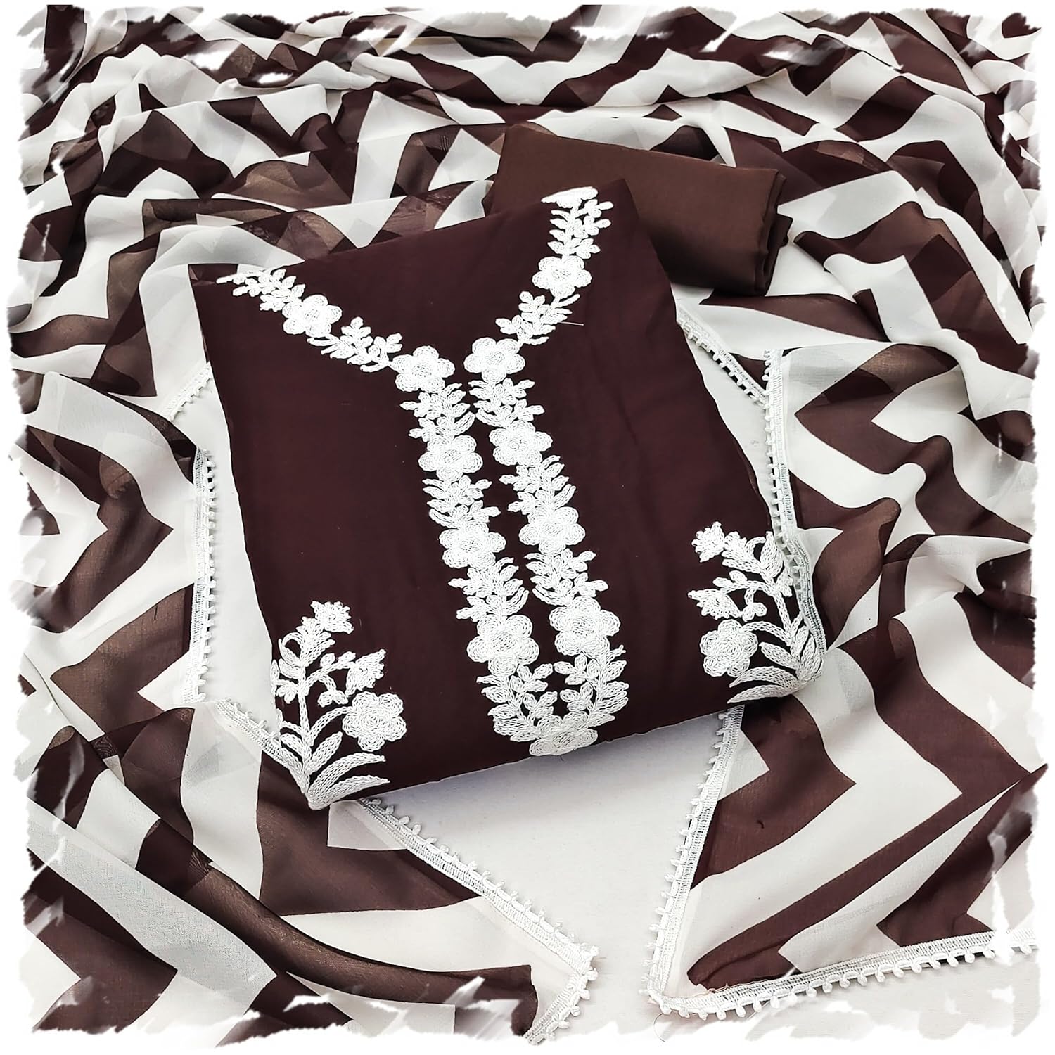 কাশ্মীরী আড়ি এম্ব্রডারী থ্রি-পিচ।