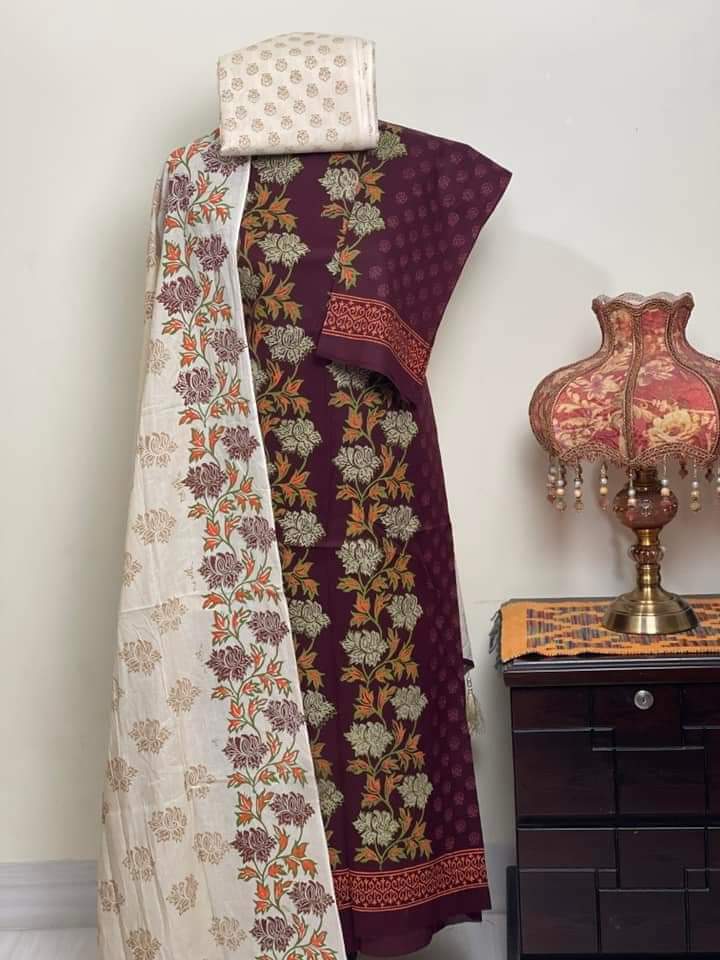 ব্লক প্রিন্ট থ্রি পিস