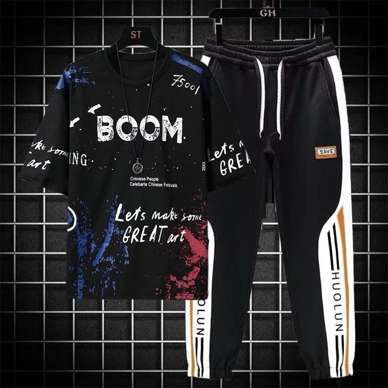 ড্রপ শোল্ডার ম্যাশ টি-শার্ট এবং ট্রাউজার