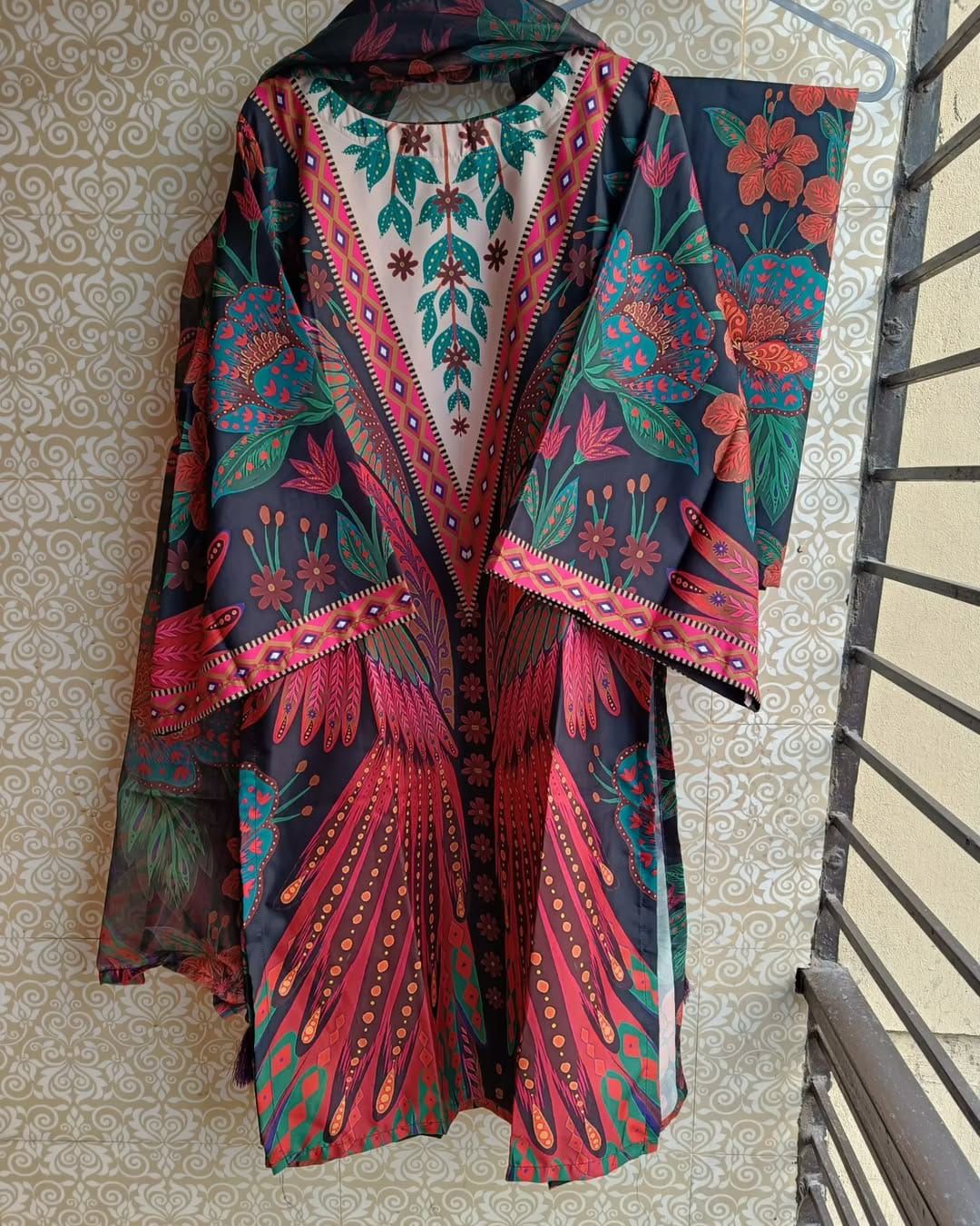 Ready Made Pure dubai silk Digital Print Three Piece