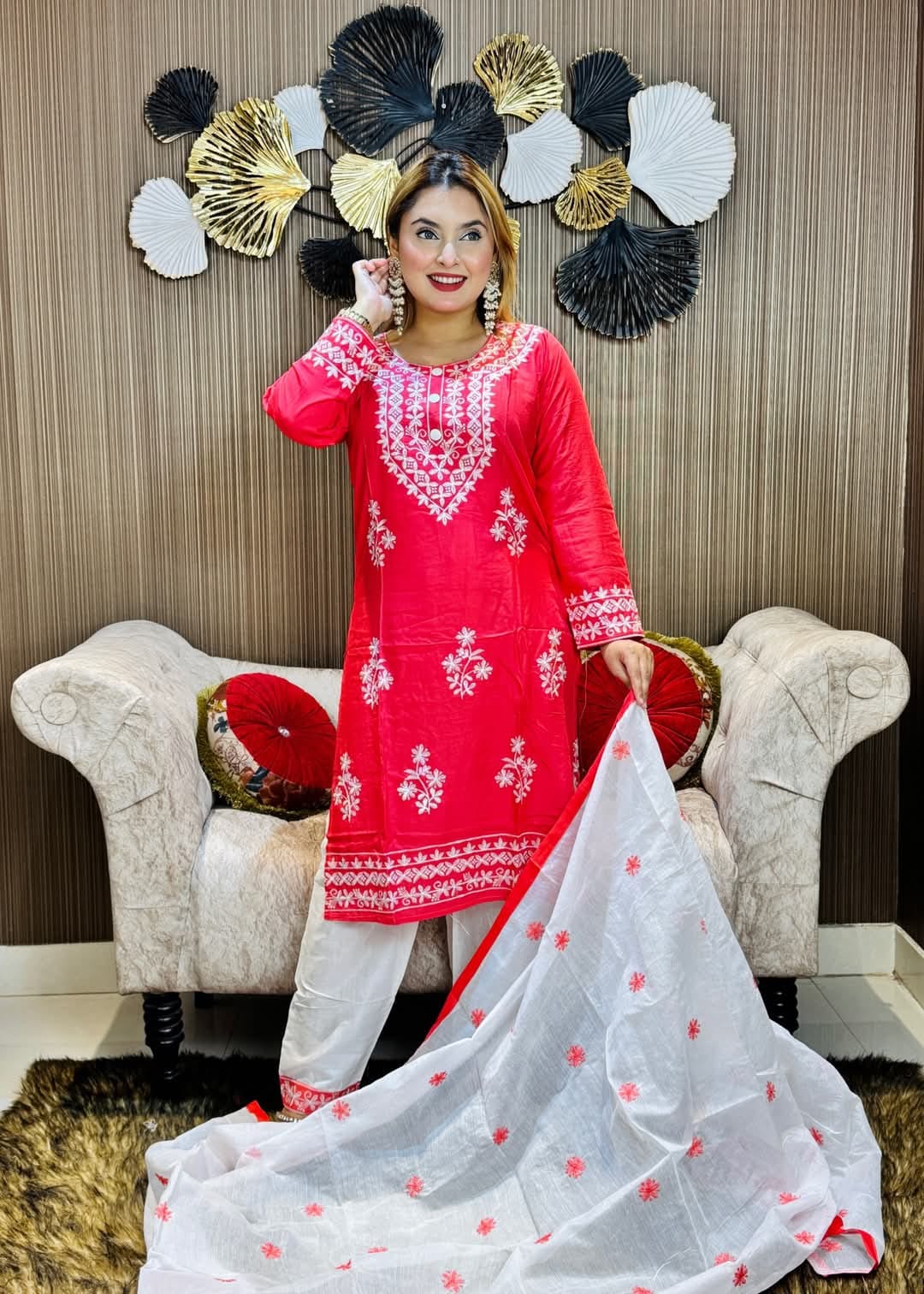 সুতির সূচিকর্ম থ্রি পিস