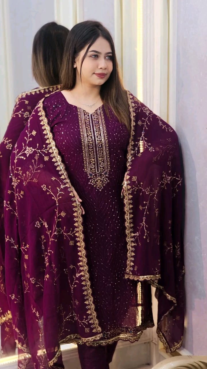 Georgette Embroidered Four-Piece Set