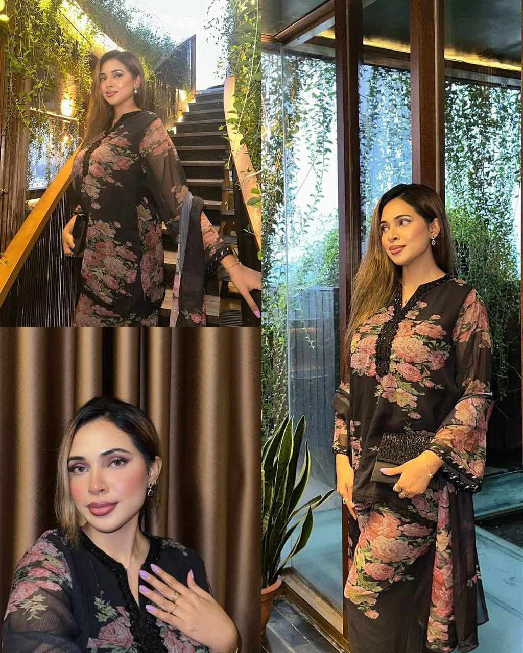 সাদা সোনার জর্জেট থ্রি পিস