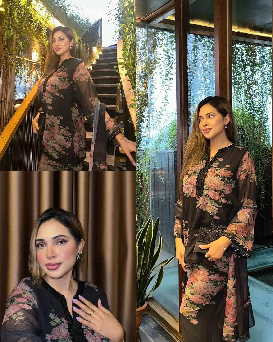 সাদা সোনার জর্জেট থ্রি পিস